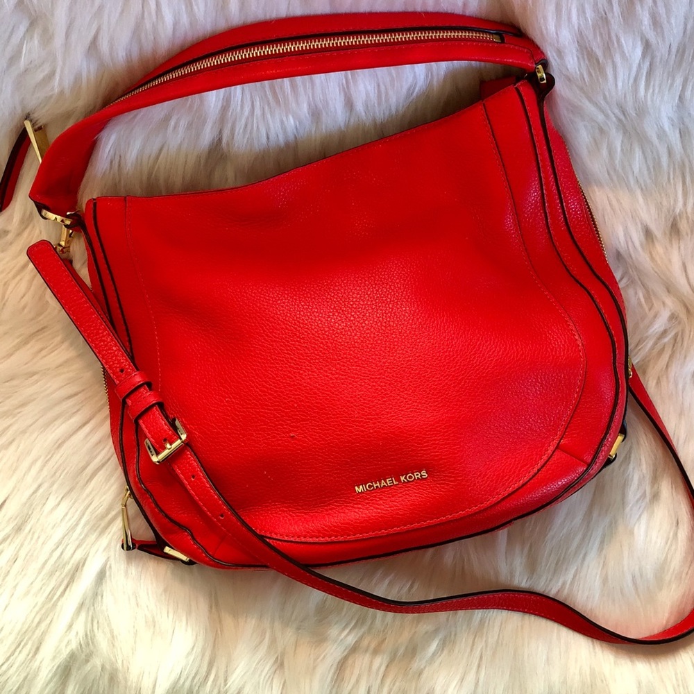 Michael Kors Tomato Red Zipper Hobo Purse